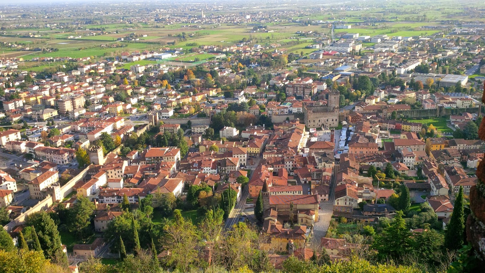 The walled town of Marostica and the plain of Veneto beyond it