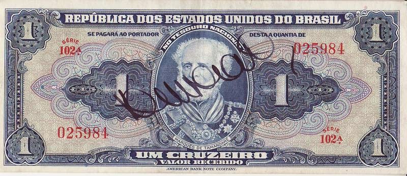 BRAZIL 20 CRUZEIROS 1963 P168b BRASIL REPUBLICA SHARP 3833# BANKNOTE MONEY