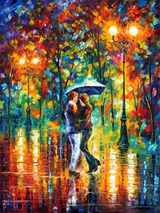 Leonid Afremov deviantart pinturas românticas impressionistas cores casais sob a chuva Leonid Afremov deviantart pinturas românticas impressionistas cores casais sob a chuva