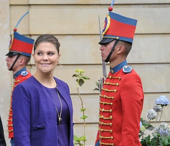 Crown Princess Victoria of Sweden leaves the Presidential Palace Casa de Nariño after a private meeting with Colombia's president Juan Manuel Santos 