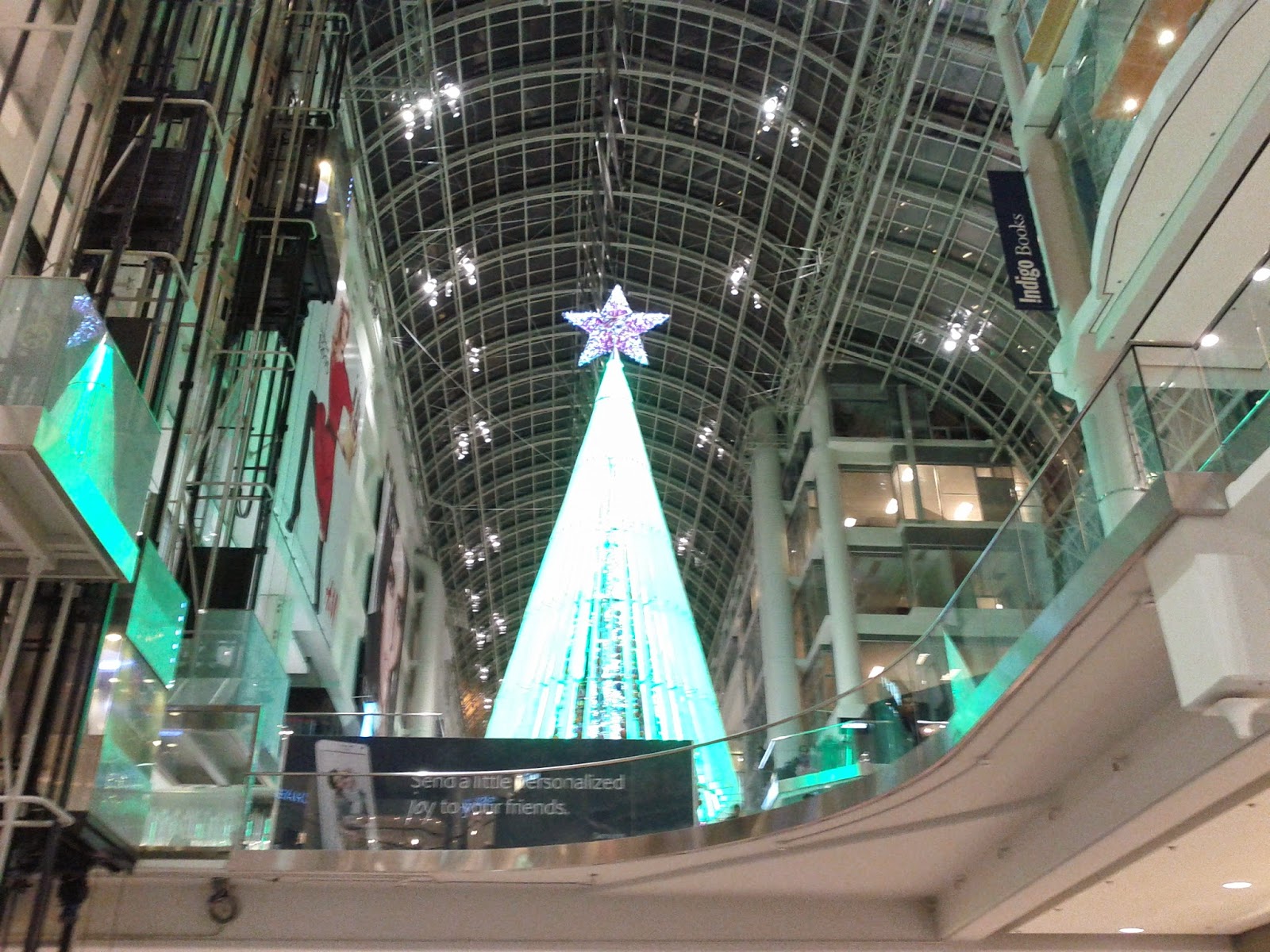Toronto things Christmas tree in Eaton Centre lit up