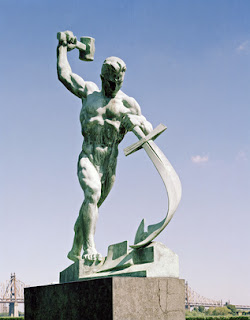 United Nations, statue, plough shares, swords, beat, hammer