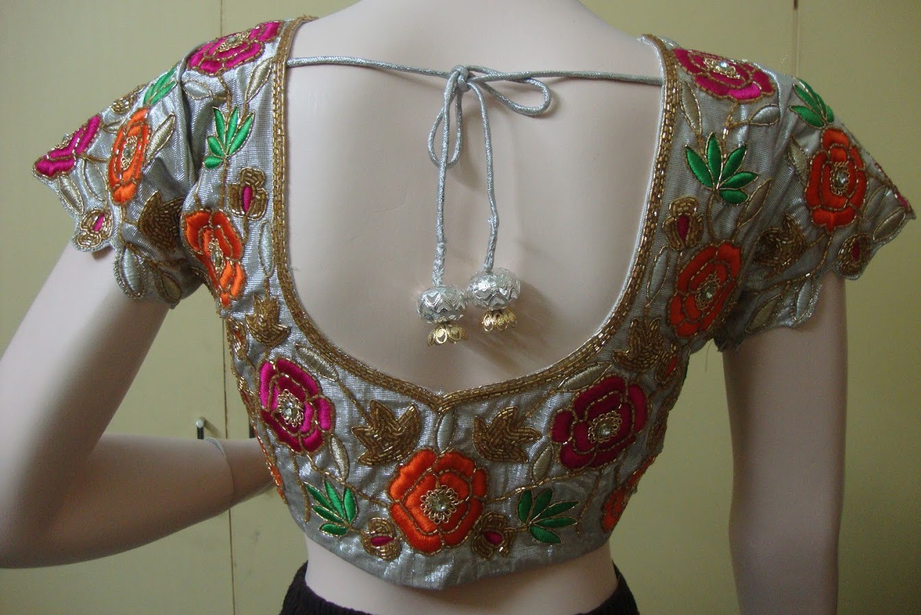 MULTI COLOR EMBROIDERY BACK NECK BLOUSE