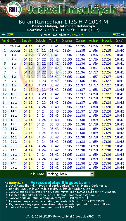 Jadwal Imsakiyah Ramadhan MALANG 1435 Hijriyah