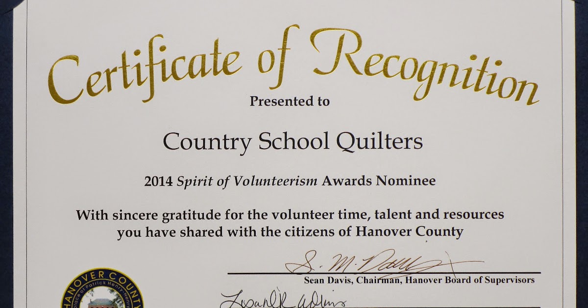 country school quilters certificate of recognition in recognition of certificate