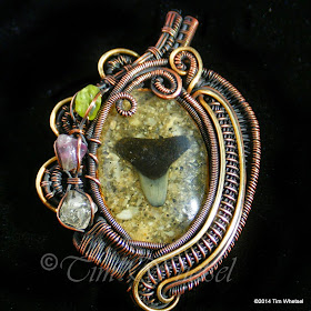 Wire Wrapped Shark Tooth Copper Pendant with Crystals - ©2014 Tim Whetsel - TDWJewelry