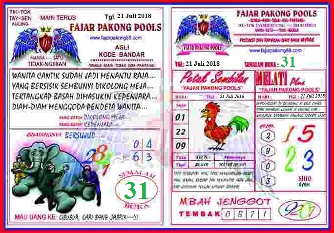 Fajar Pakong Pools Juli 2018