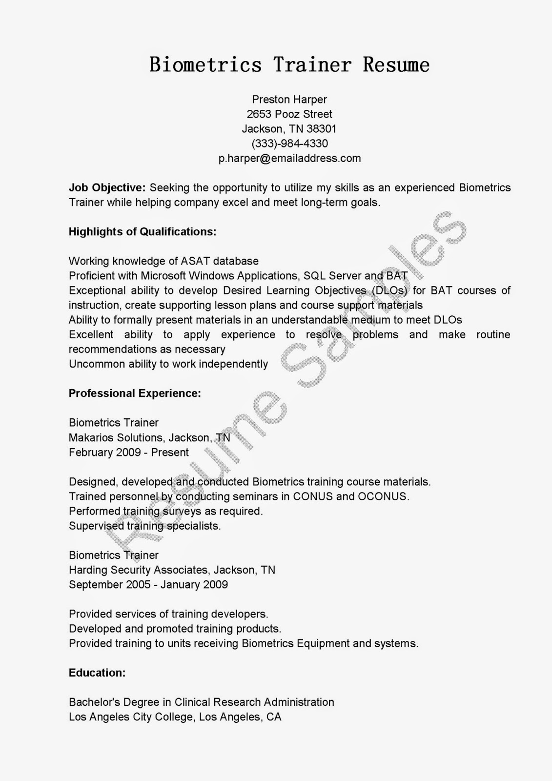 Biometrics Trainer Sle Resume resume sles biometrics trainer resume sle Biometrics Trainer Sle Resume resume sles biometrics trainer resume sle