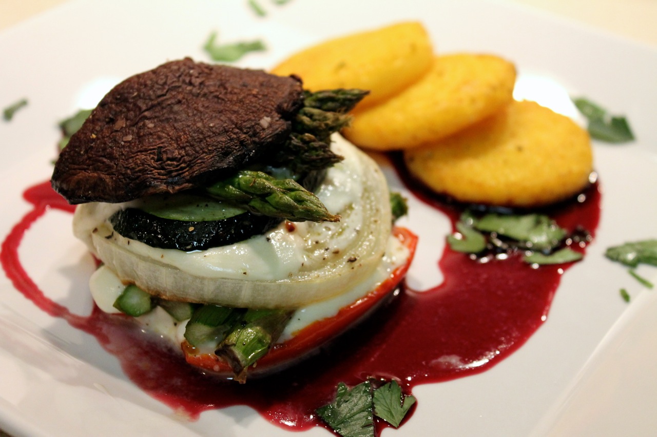 Cook In / Dine Out Vegetable Napoleons with Red Wine Sauce