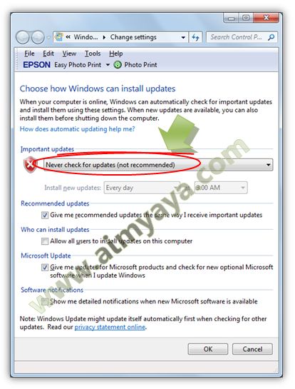  Automatic update yang disediakan microsoft windows secara default akan memperbaharui semu Cara Mematikan Automatic Update Windows 7