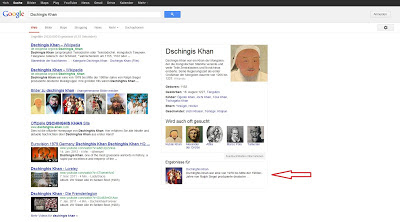 Anzeige von Google Suche ¨Dschingis Kahn¨