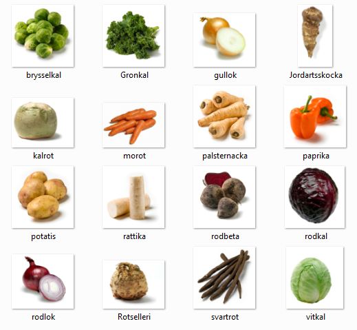 alla grönsaker lista