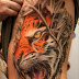 Roaring 3D Tiger tattoo on full side body