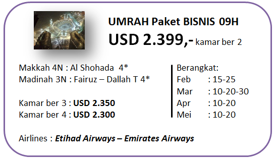 Paket Umroh Bisnis 9 Hari Bintang 4 Paket Umroh Bisnis 9 Hari Bintang 4