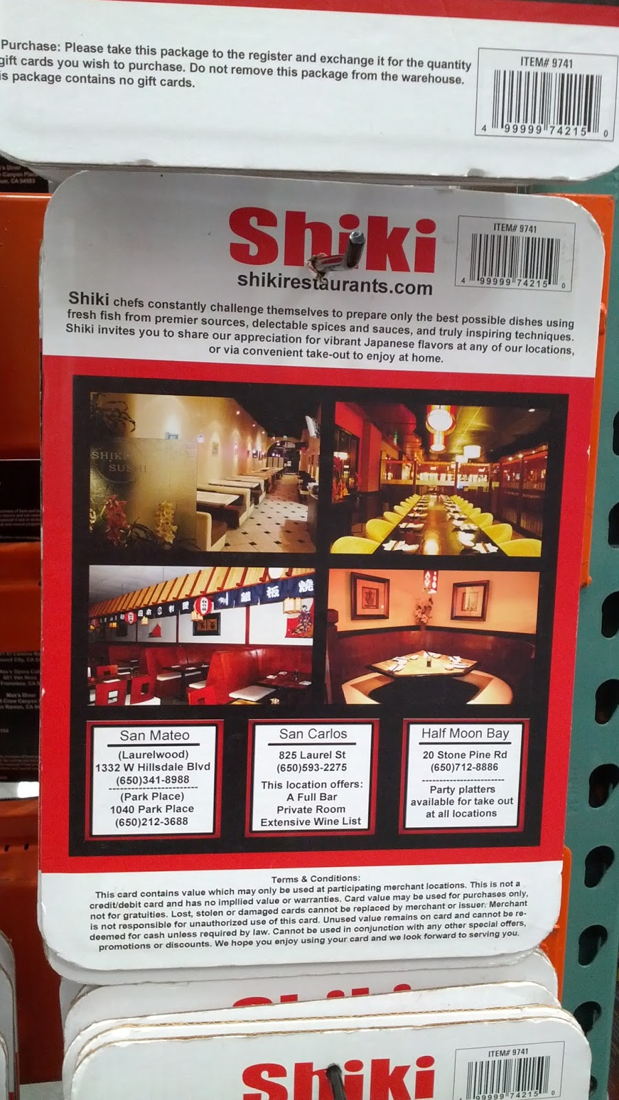 Shiki Restaurant Two 50 Gift Cards for 80 Costco Weekender