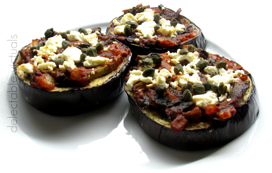 Delectable Victuals Baked Eggplant Slices with Mustard Greens Sauce