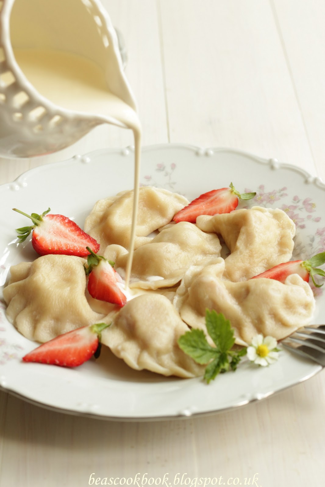 Bea's cookbook Polish PIEROGI dumplings with strawberry filling and