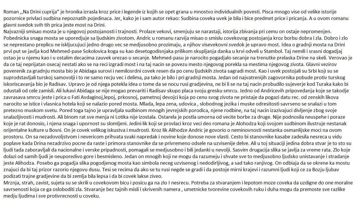 zlo u romanu na drini cuprija sastav pismeni iz srpskog