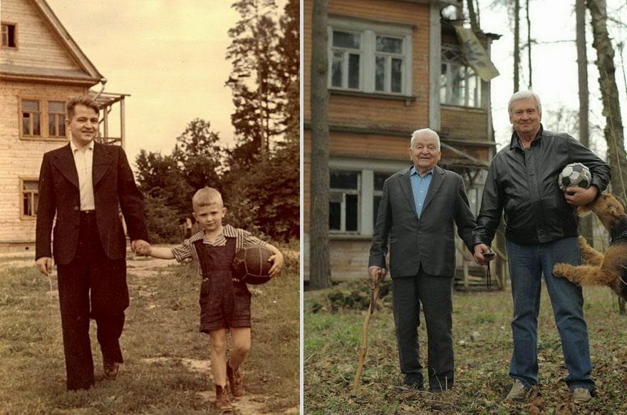 30 of the most powerful images ever - Father and son (1949 vs 2009)
