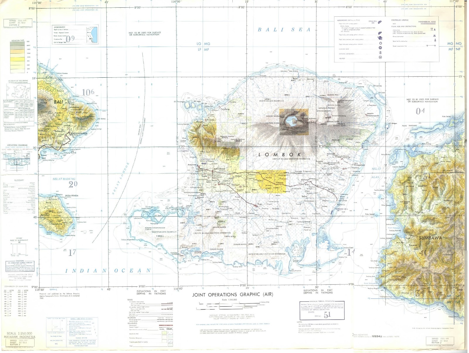 AMAZING INDONESIA BALI ISLAND TOPOGRAPHIC MAP SCALA 250K