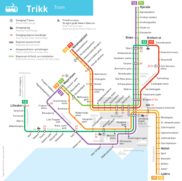 Maps for Tram, Metro, Bus in Oslo Norway
