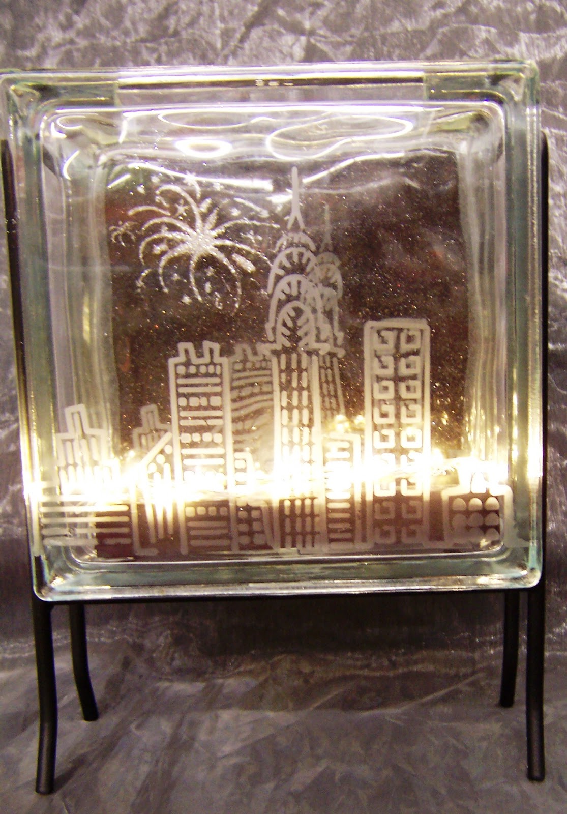 Ideas And Inspirations Cityscape Glass Block With Fire Fly