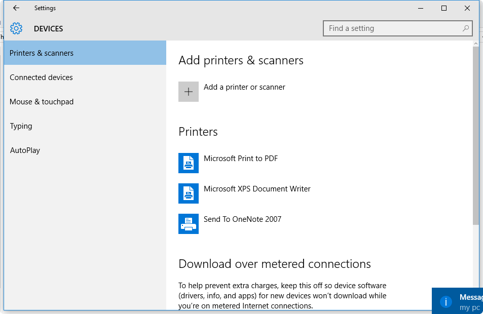 Printer Options in Windows 10