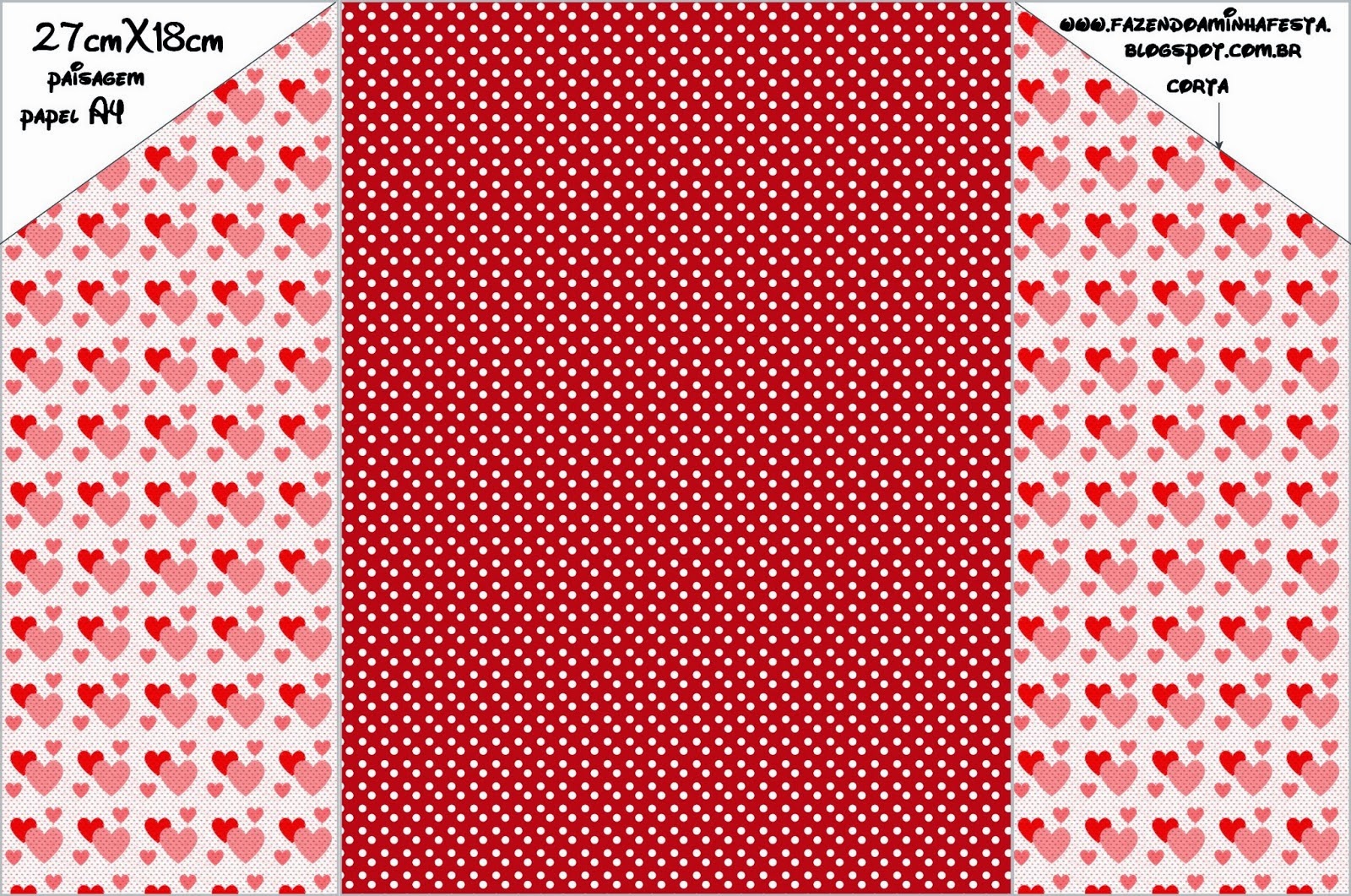 Corazones en Rojo y Rosa: Invitaciones para Imprimir Gratis. Sobre para invitación.