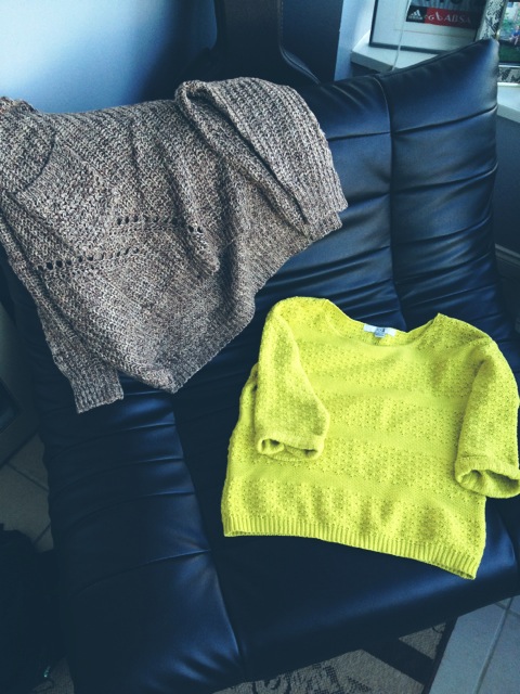 Neon Forever21 sweater from Good Will, Oversized sweater from Crossroads