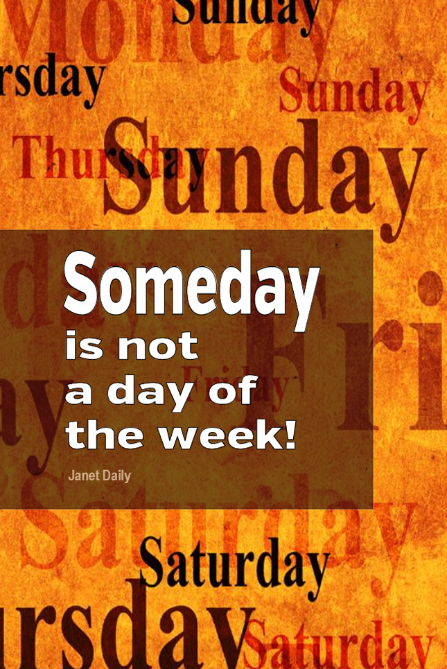 visual quote - image quotation for MOTIVATION - Someday is not a day of the week! - Janet Daily