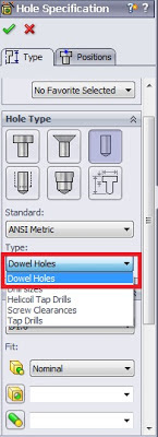 hole specification tool in solidworks