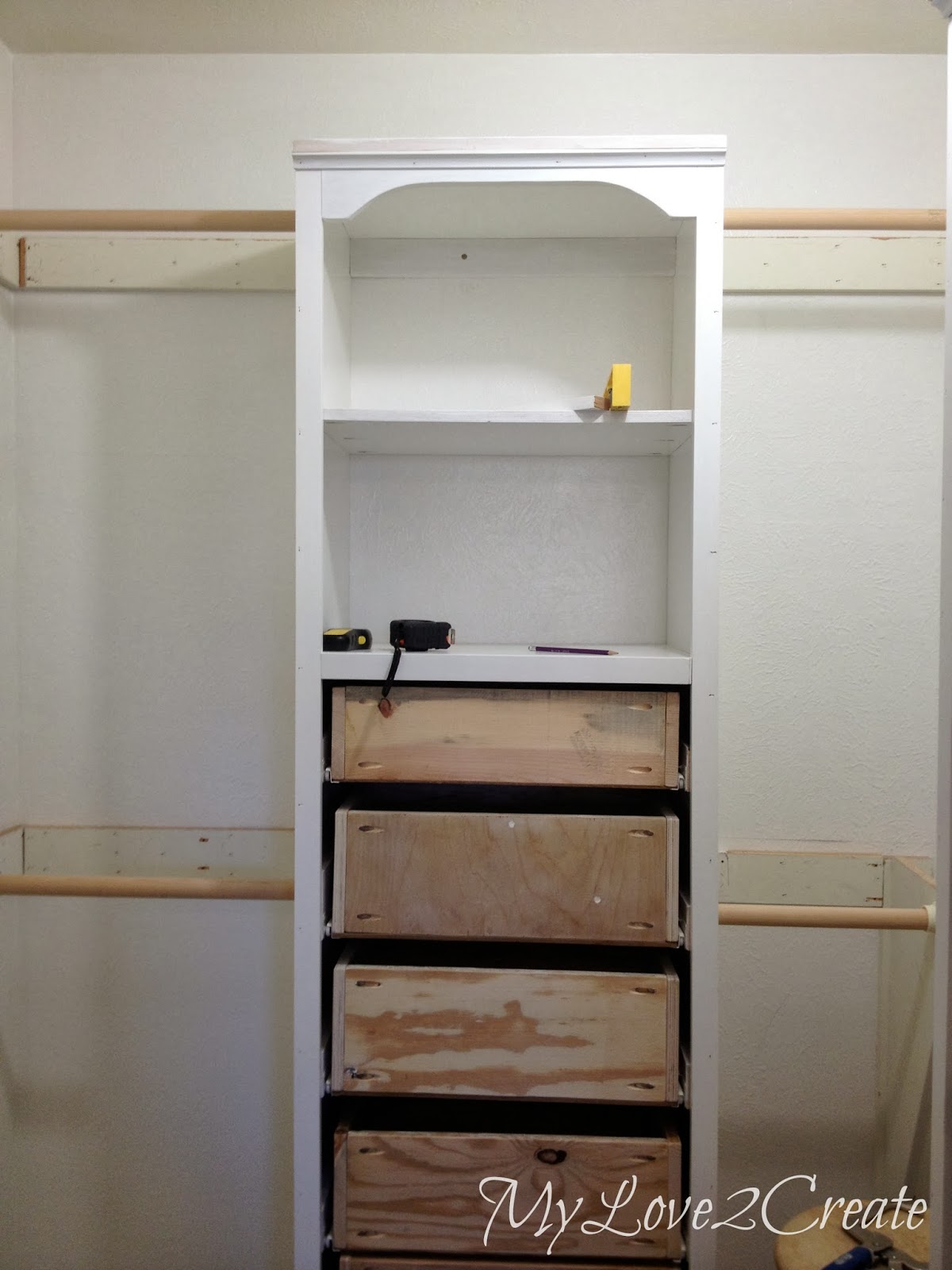 Master Closet Makeover, trim, shelves and rods My Love 2 Create