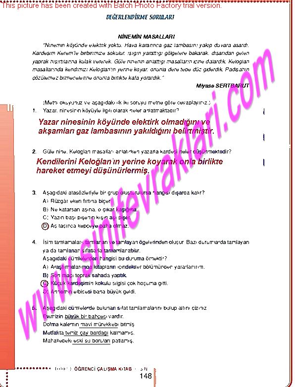 6.Sinif Turkce Doku Yayinlari Ogrenci Calisma Kitabi Sayfa 148 - DERS