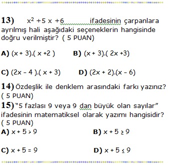 8. Sinif Matematik 1. Dönem 3. Yazılı Soruları İndir - Ödevvar,oguz