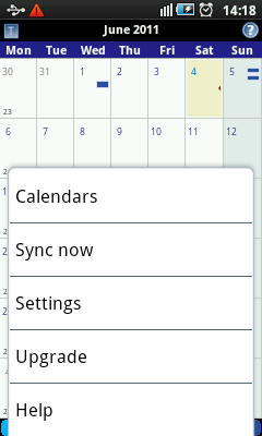 Android Calendar - More Menu