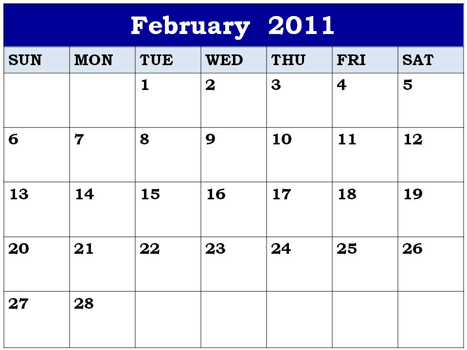 february 2011 calendar. February 2011 Calendar