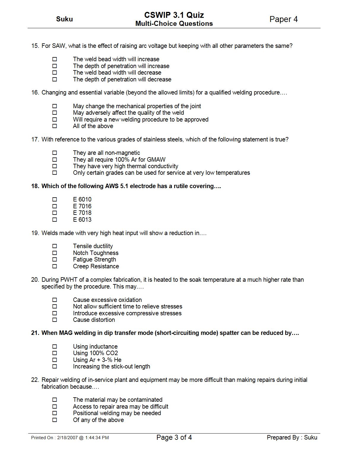 welding technology CSWIP 3.1 & BRIDGING QUESTIONS MODEL
