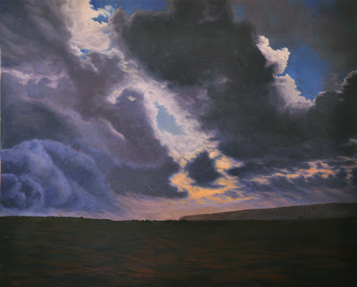 Hawaii, volcano, steam plume, clouds, storm, lava bed, awe, painting, original oil