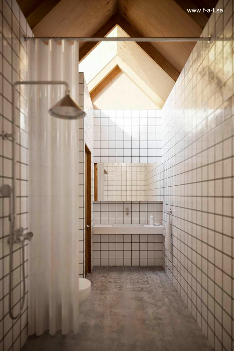Cuarto de aseo personal Baño en la cabina dentro del primer volumen de la casa