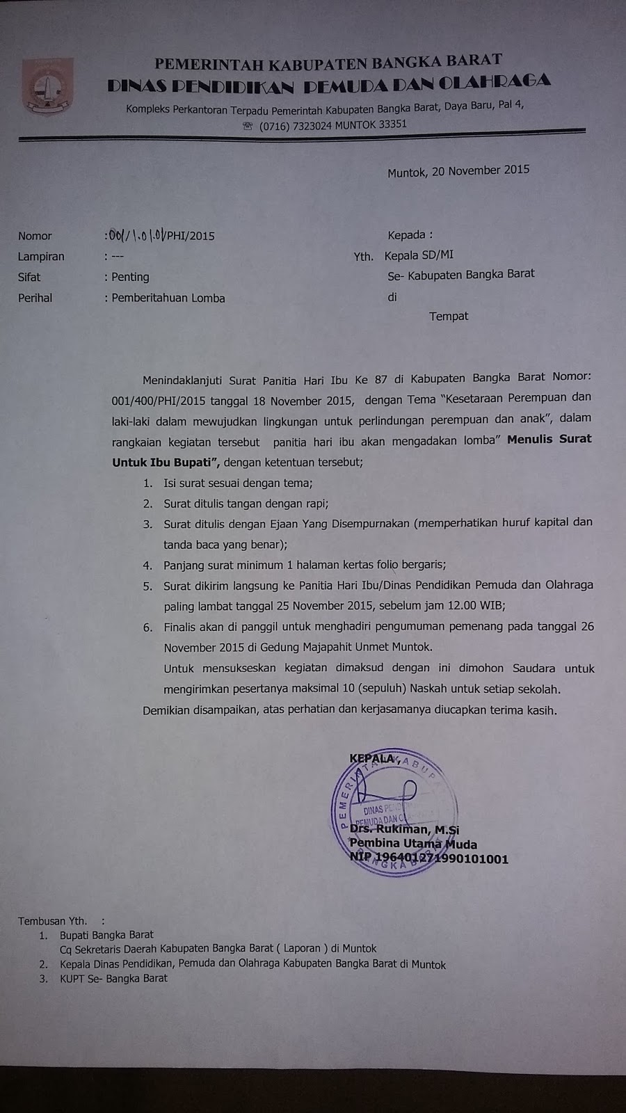 DINAS PENDIDIKAN KEPEMUDAAN DAN OLAHRAGA LOMBA MENULIS