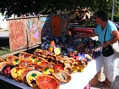 Gail perusing crafts at the Sunday market