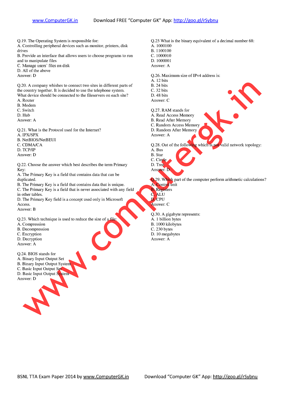 Computer Awareness Questions Answers - Set 1 - Mast guru