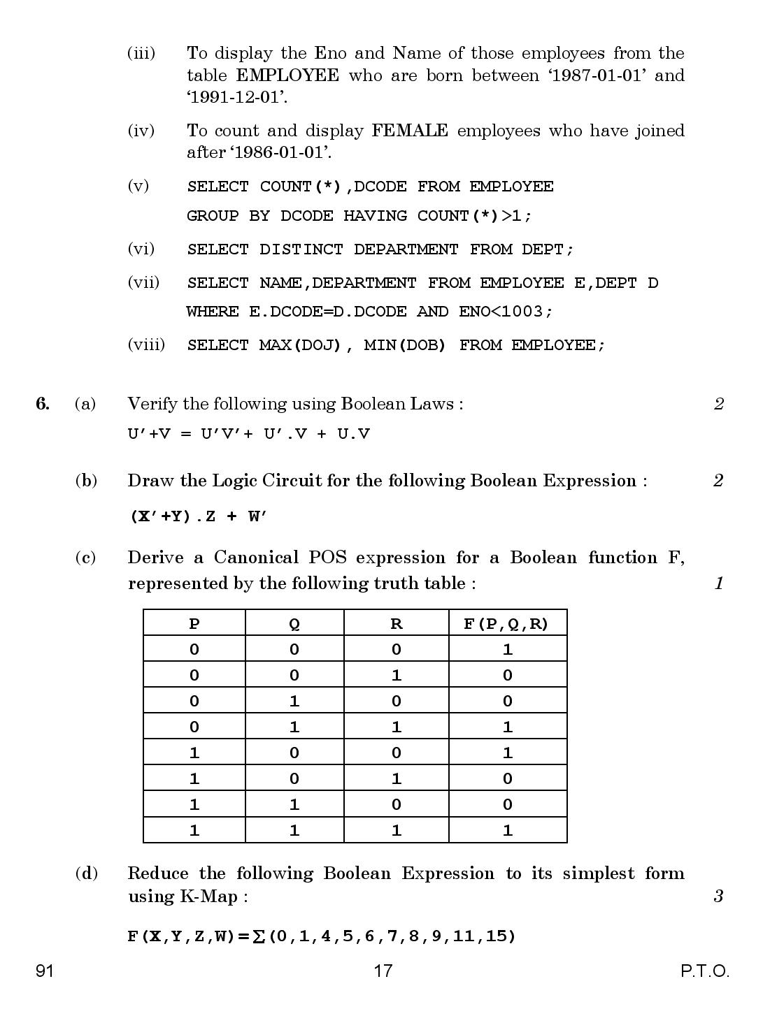 cbse class 12th 2015 board Computer Science question paper set-3 cbse class 12th 2015 Computer Science question paper