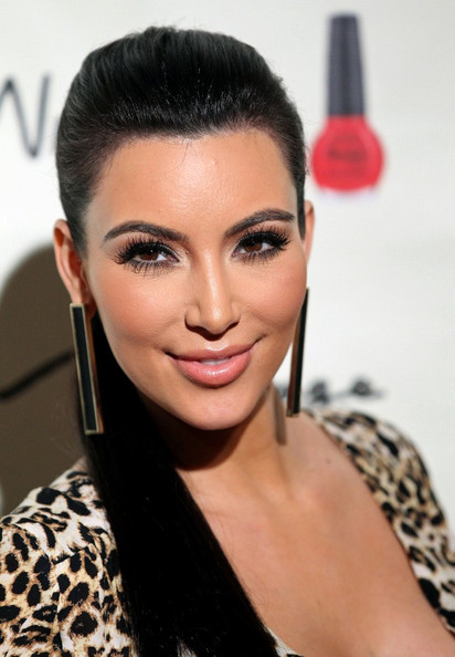 Kim Kardashian in Various Hair Styles and Dresses 