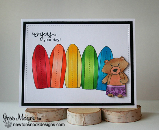 Rainbow Surfboard card by Jess Moyer | Beach Party Stamp sets by Newton's Nook Designs