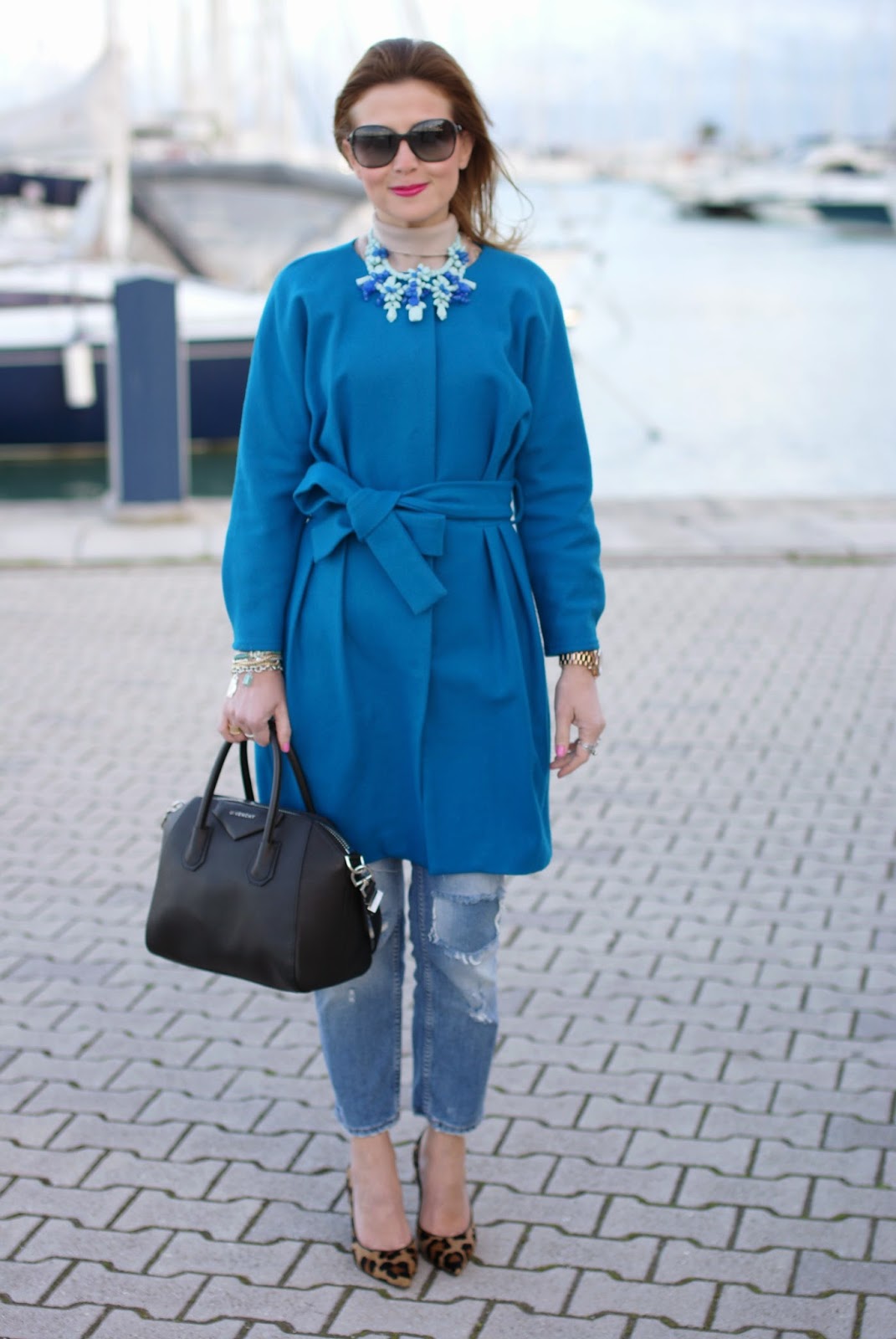 Givenchy Antigona bag, Sapphire blue coat, Jollychic coat, Fashion and Cookies, fashion blogger