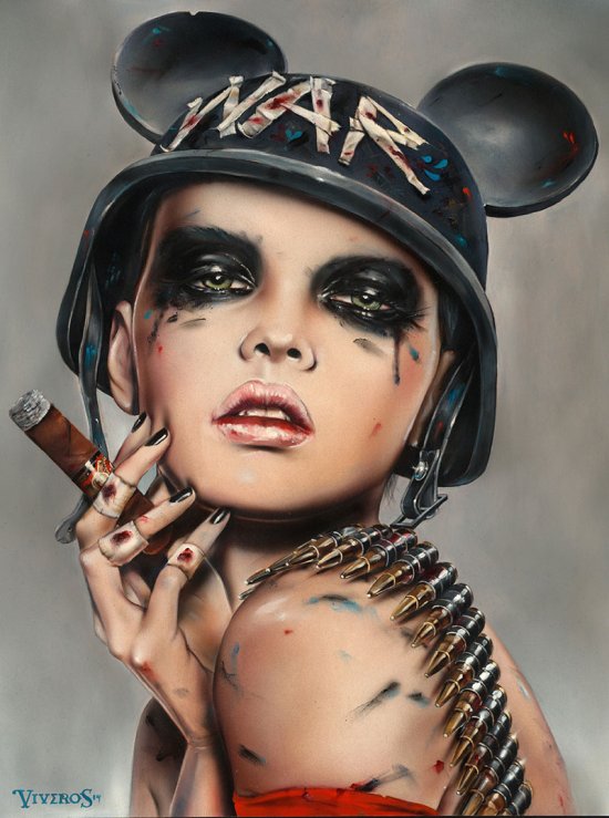 As surreais pinturas hiper-realistas de mulheres prontas para a guerra e violência de Brian Viveros Brian Viveros pinturas mulheres badass violentas fumantes guerra surreal hiper realista
