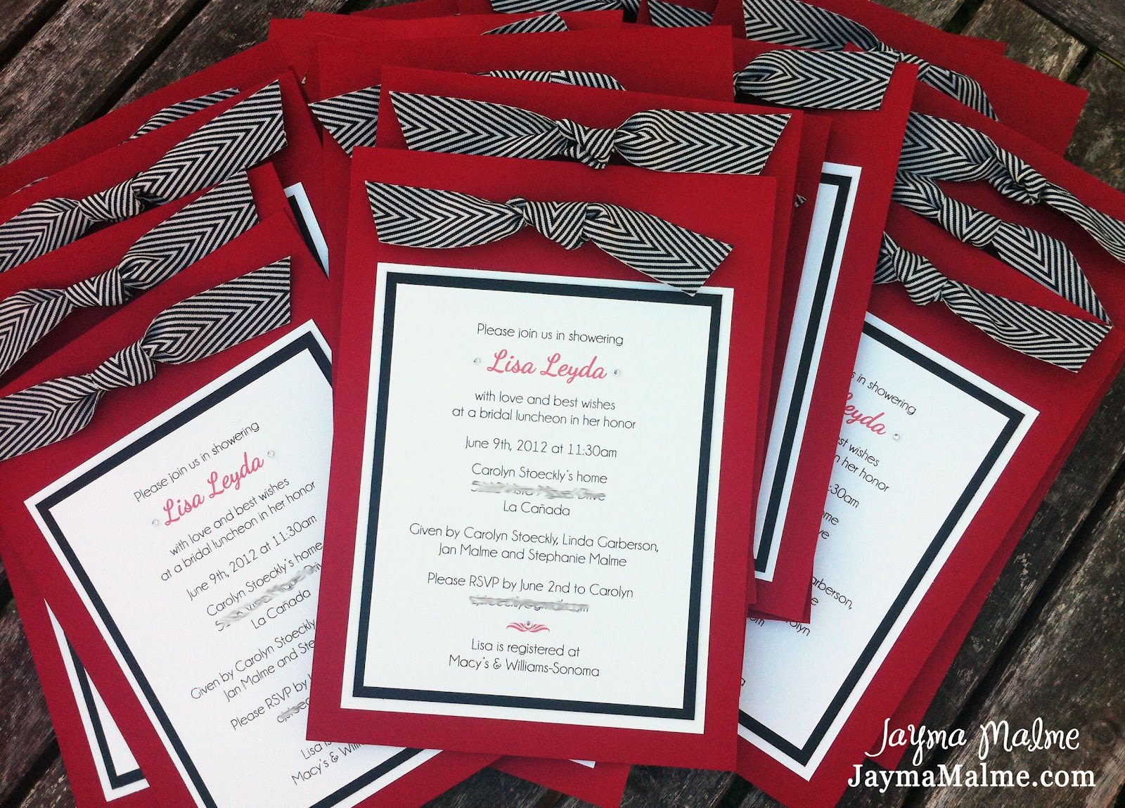 Bridal Shower Invitations Red Black White With Chevron Ribbon Bridal Shower Invitations Red Black White With Chevron Ribbon