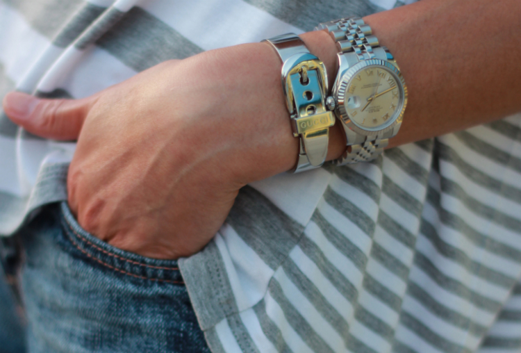 rolex midsize jubilee with gucci buckle watch