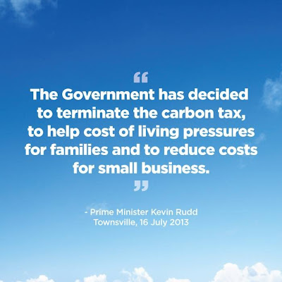 總理陸克文在臉書上張貼的公告，聲稱中止固定碳稅的目的是要減低加戶與小企業的能源費用負擔。